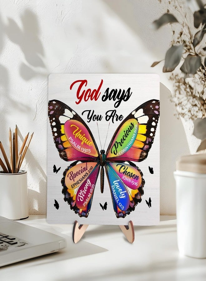 DMADNF Inspirational Bible Verse Wooden Plaque Sign Decor, Christian Gifts Religious Gifts for Women, Christian Home Office Desk Butterfly Decor, God Says You Are Unique (White, 5.9 x 5.9 inches) - Image 3